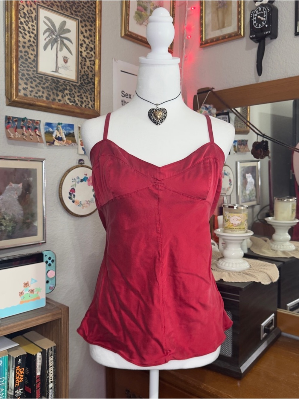 Y2K Red Silk Cami Top with Spaghetti Straps